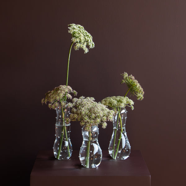 White Dotted Mini Trio Vases with Soft Blooms