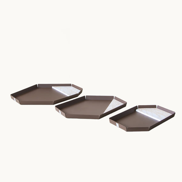 Polygon Tan Metal Tray - Set