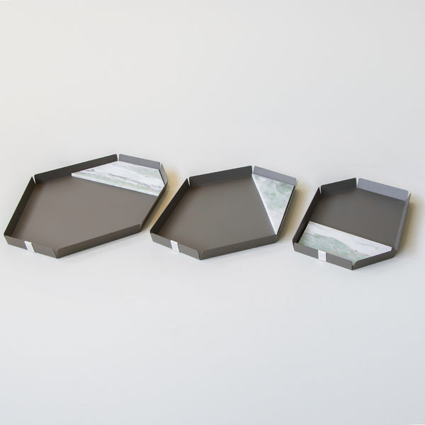 Polygon Taupe Metal Tray - Set